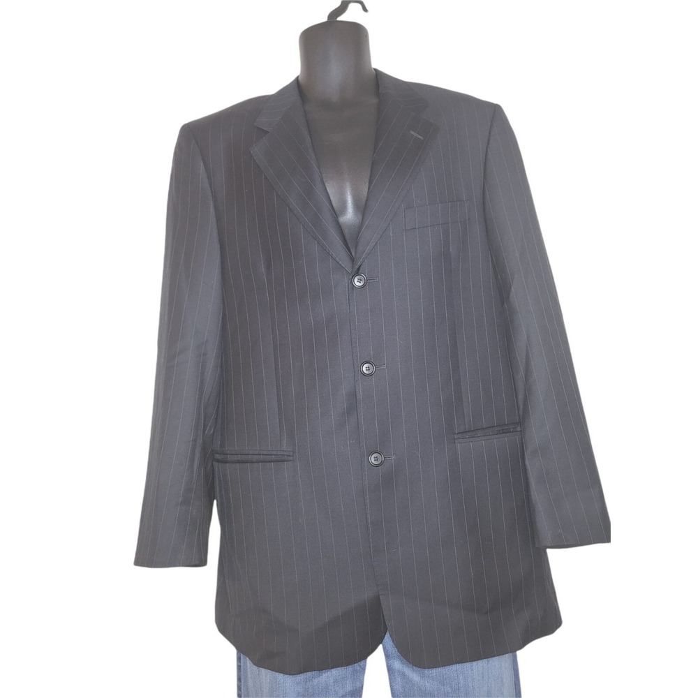 Wool Men 40L Pinstripe 3 Button Super 110s Vitale Barberis Canonico Blazer Italy